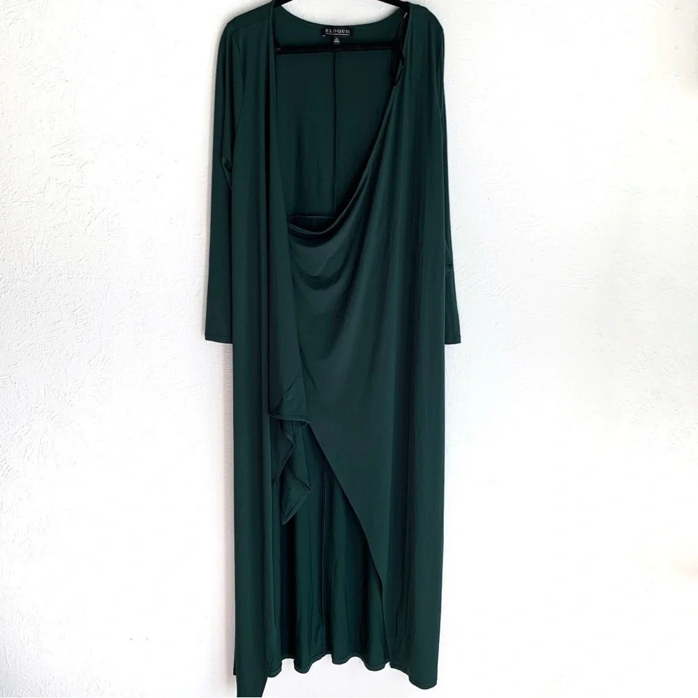 Eloquii Wide Neck Wrap Gown Matte Jersey Dark Green Sz 16 NWT - Picture 2 of 6